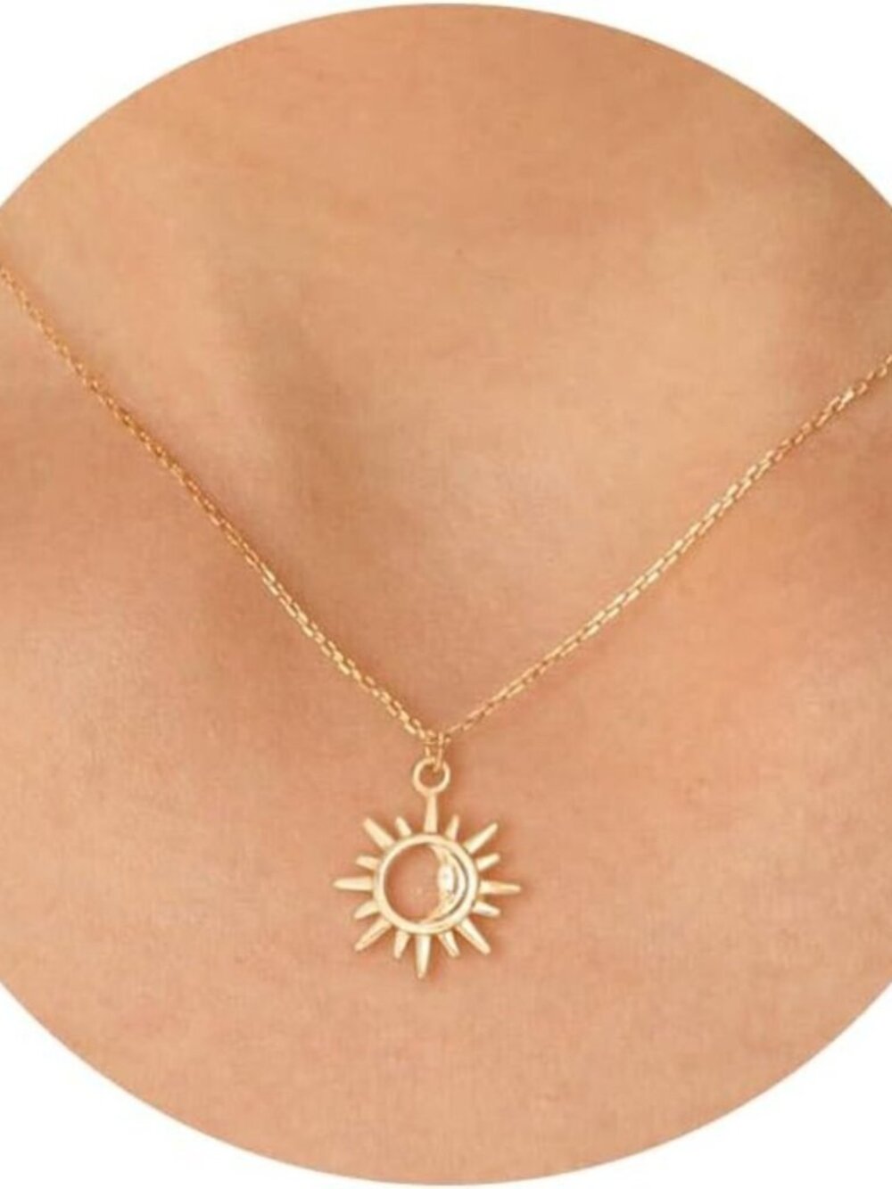 🆕 Women Gold Sun Moon Shell Summer Necklace Trendy Dainty Charm Simple Jewelry